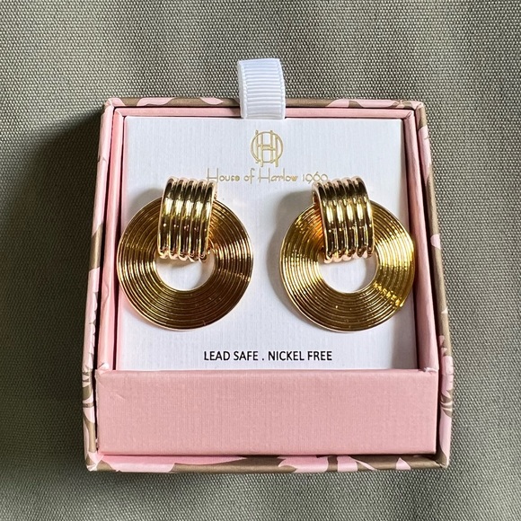 NEW House of Harlow 1960 Gold Circle Earrings with box NIB - Picture 3 of 5